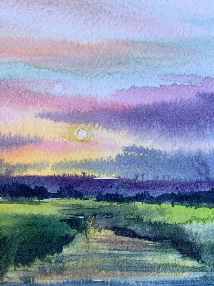 Watercolor painting Sun behind the clouds Svetlana Gramm - 6