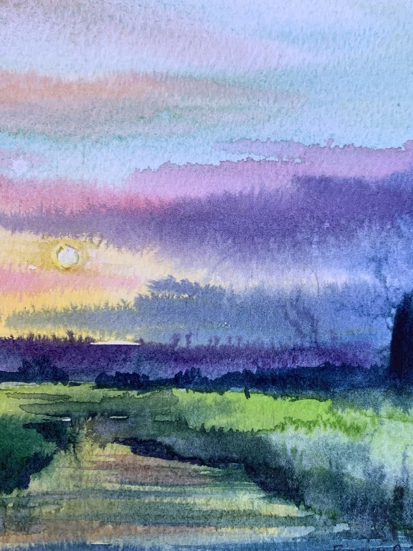 Watercolor painting Sun behind the clouds Svetlana Gramm - 7