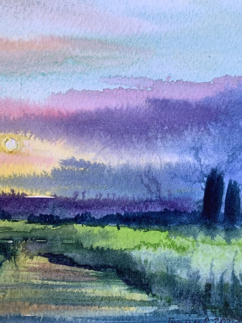 Watercolor painting Sun behind the clouds Svetlana Gramm - 8
