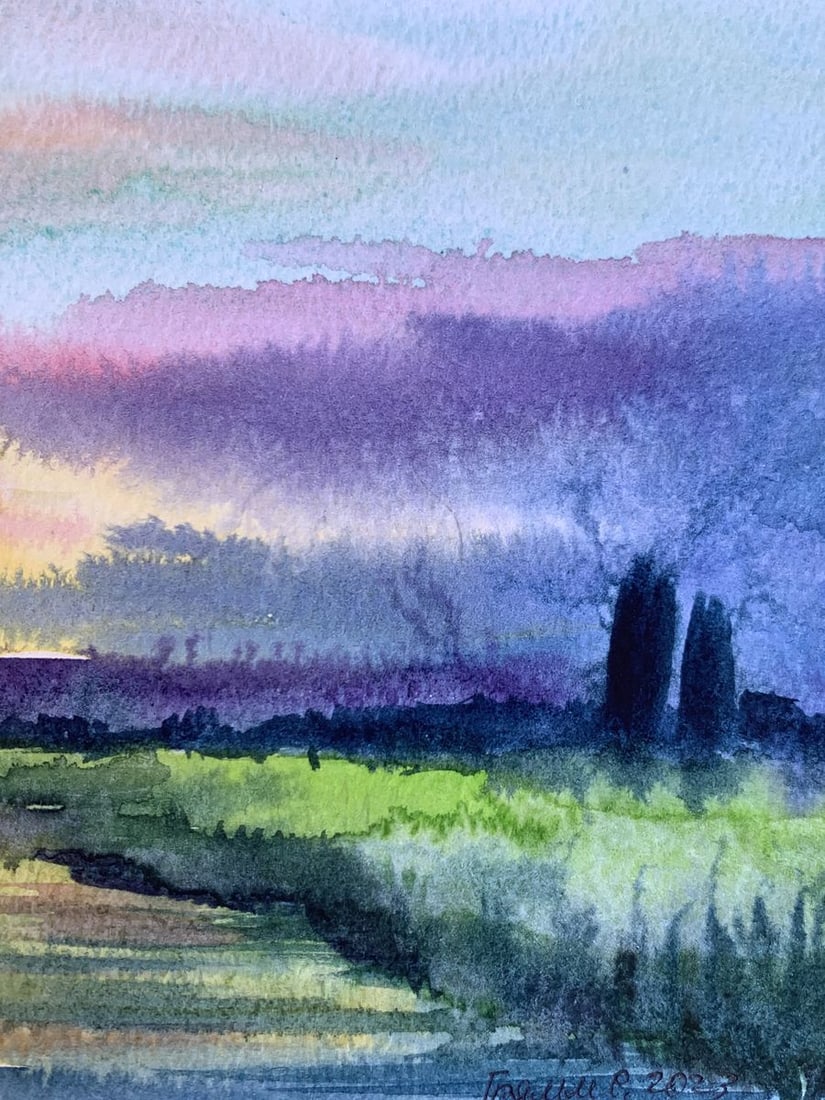 Watercolor painting Sun behind the clouds Svetlana Gramm - 9