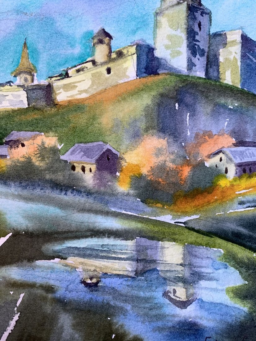 Watercolor painting Castle and village Svetlana Gramm - 10