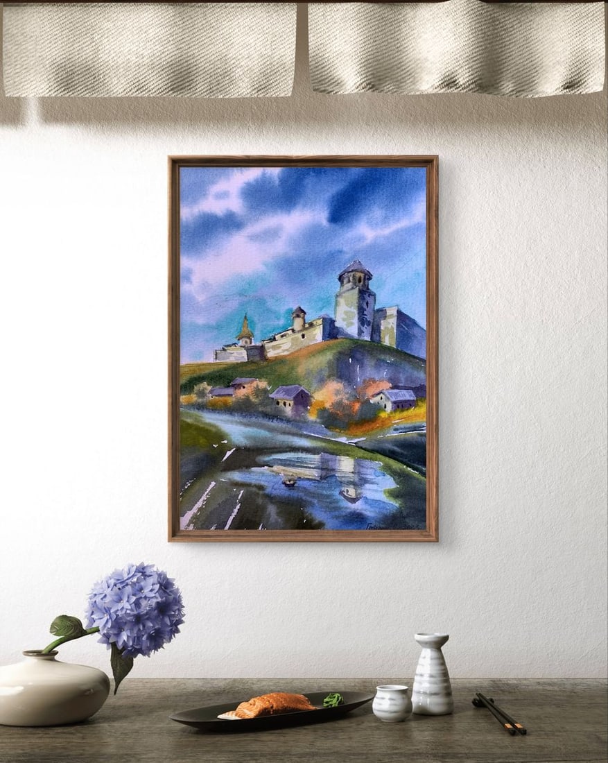 Watercolor painting Castle and village Svetlana Gramm - 3