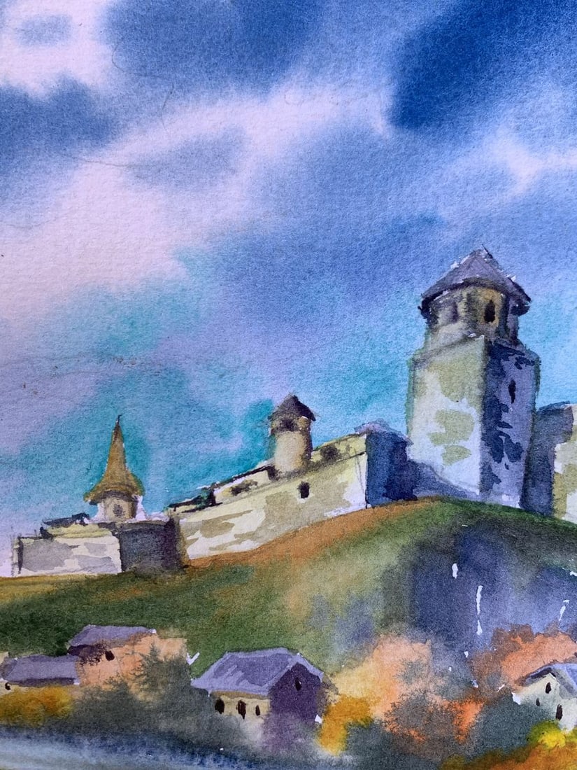 Watercolor painting Castle and village Svetlana Gramm - 4