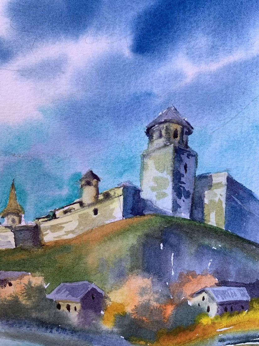Watercolor painting Castle and village Svetlana Gramm - 5