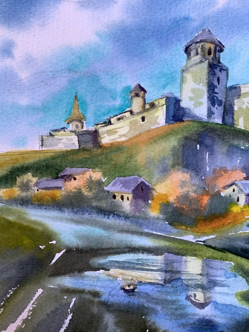 Watercolor painting Castle and village Svetlana Gramm - 6