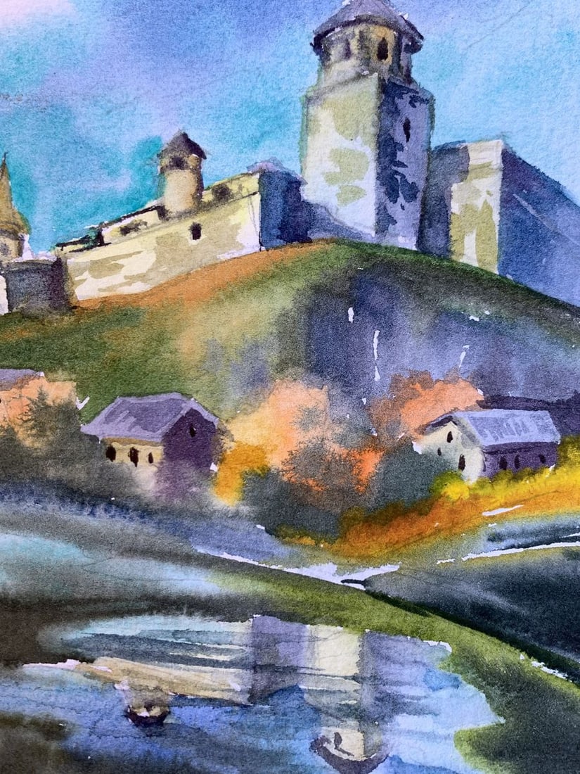 Watercolor painting Castle and village Svetlana Gramm - 8