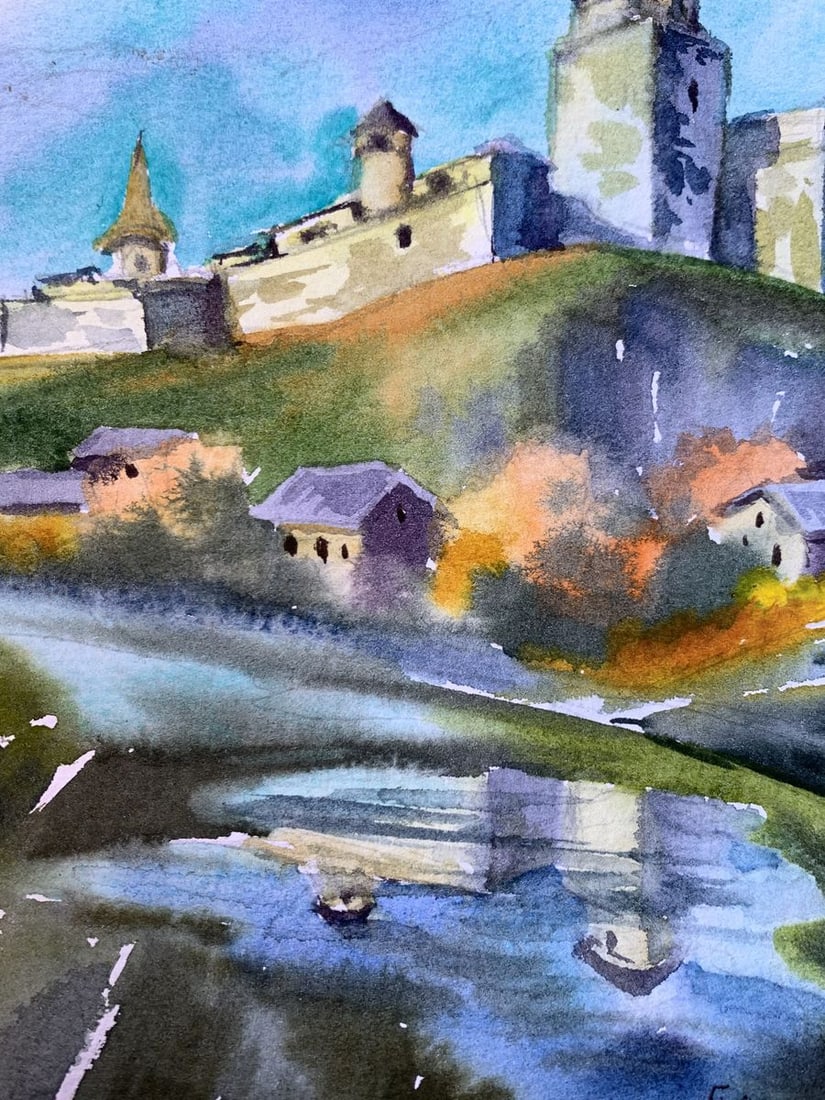Watercolor painting Castle and village Svetlana Gramm - 9
