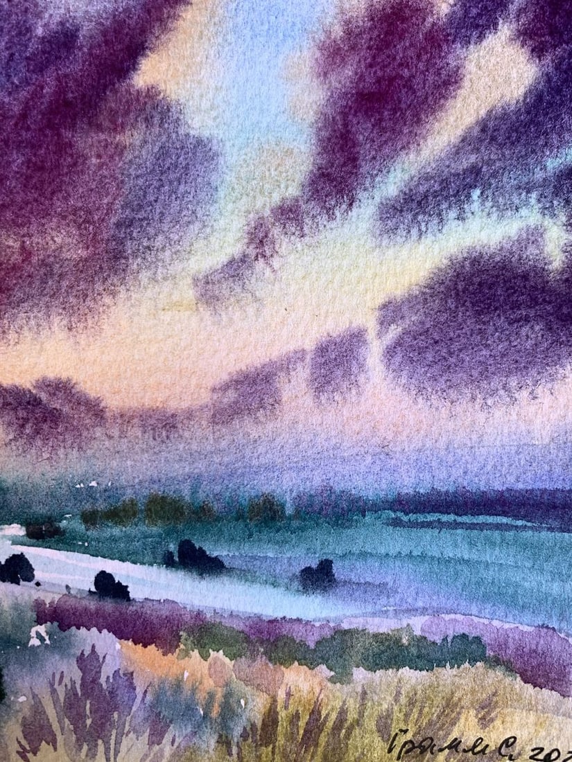 Watercolor painting Shore is covered with clouds Svetlana Gramm - 10