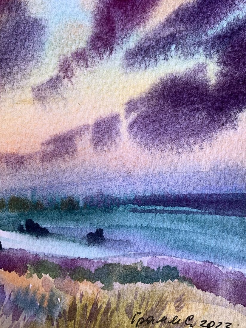 Watercolor painting Shore is covered with clouds Svetlana Gramm - 11