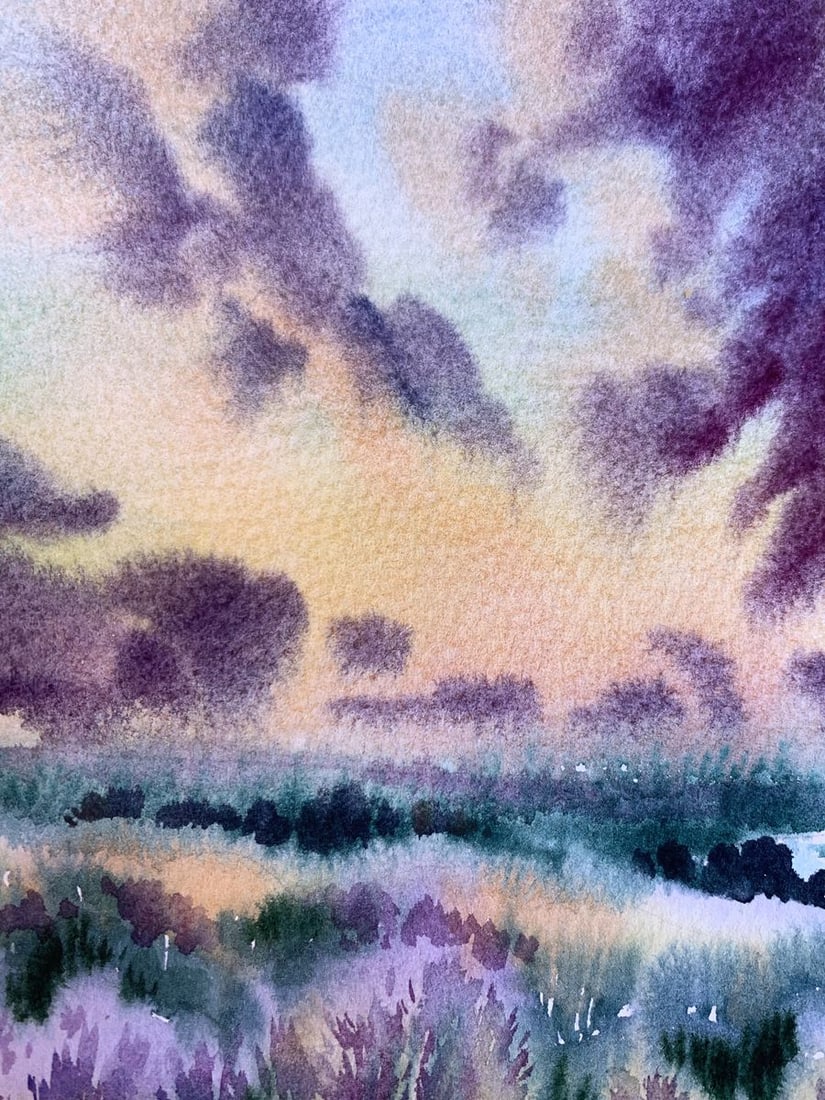 Watercolor painting Shore is covered with clouds Svetlana Gramm - 4