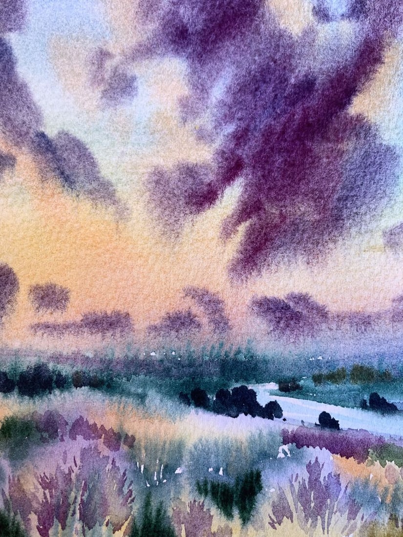 Watercolor painting Shore is covered with clouds Svetlana Gramm - 5