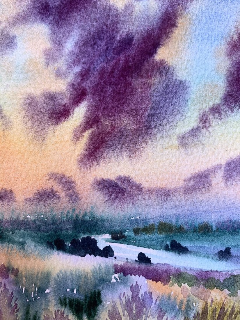 Watercolor painting Shore is covered with clouds Svetlana Gramm - 6