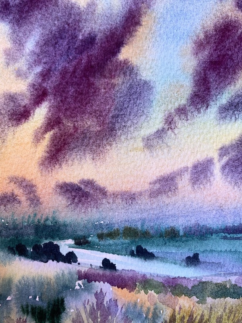 Watercolor painting Shore is covered with clouds Svetlana Gramm - 7