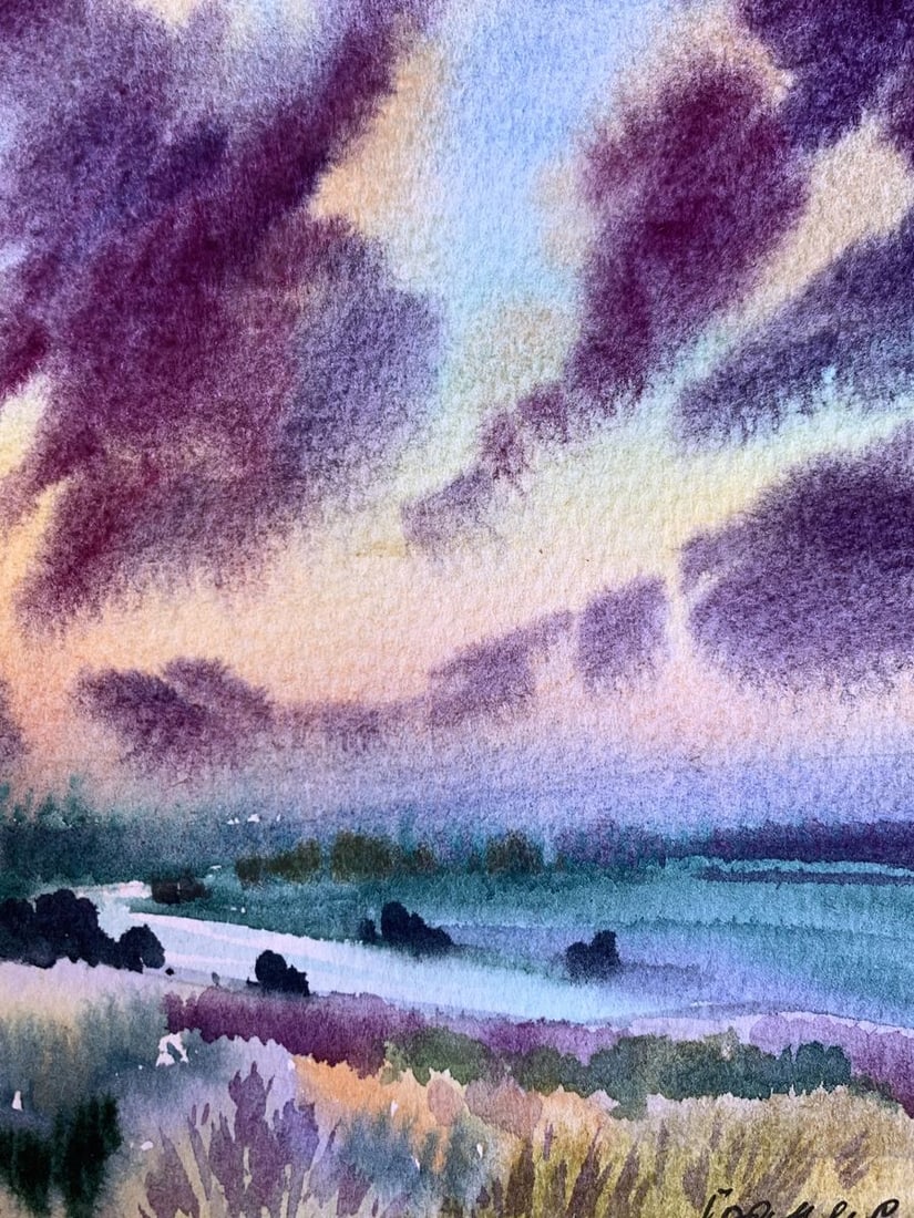 Watercolor painting Shore is covered with clouds Svetlana Gramm - 8