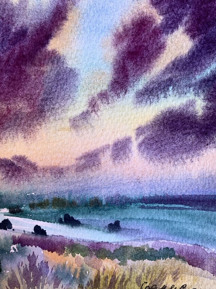 Watercolor painting Shore is covered with clouds Svetlana Gramm - 9