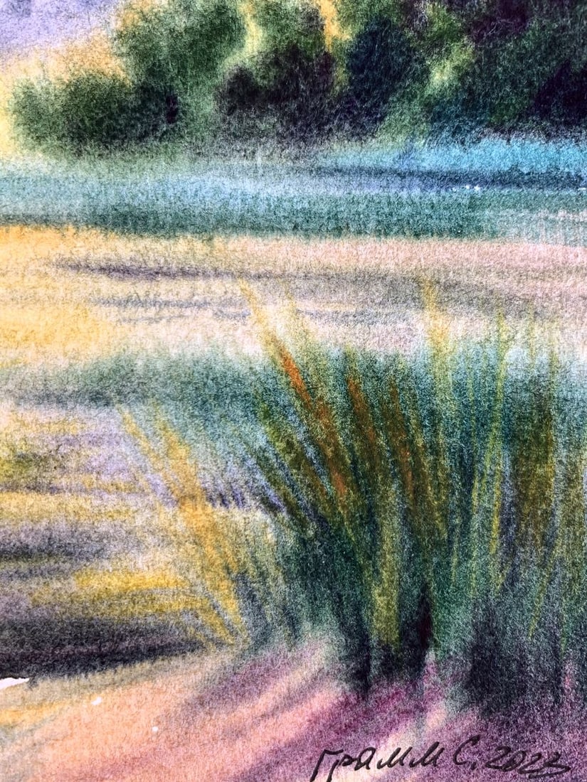 Pastel painting Reflection of the sun in the river Svetlana Gramm - 11
