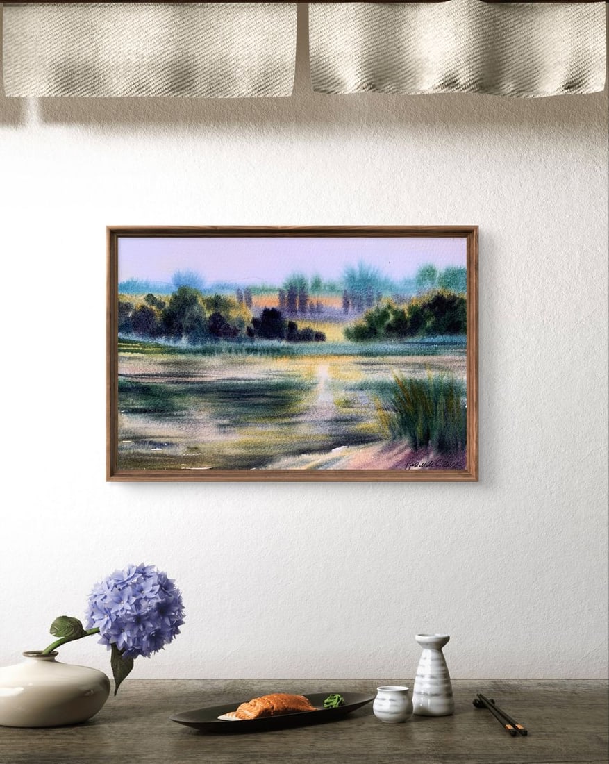 Pastel painting Reflection of the sun in the river Svetlana Gramm - 3
