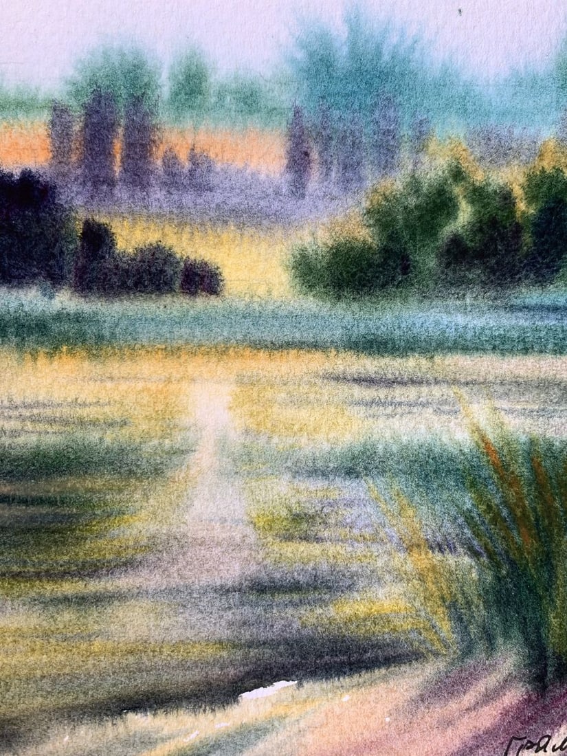 Pastel painting Reflection of the sun in the river Svetlana Gramm - 7