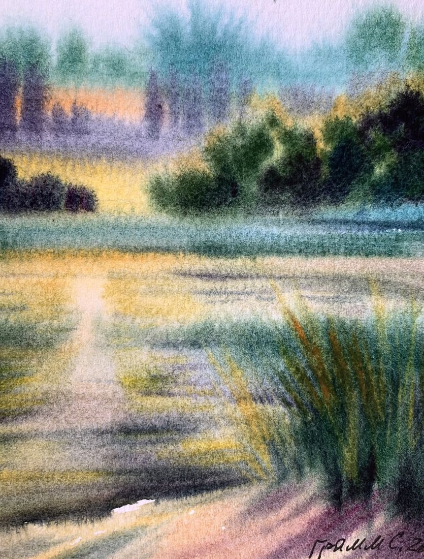 Pastel painting Reflection of the sun in the river Svetlana Gramm - 8