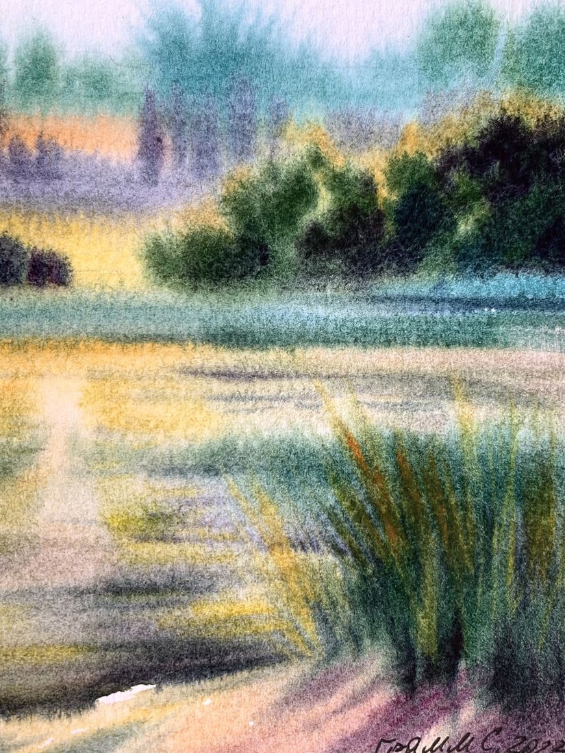 Pastel painting Reflection of the sun in the river Svetlana Gramm - 9