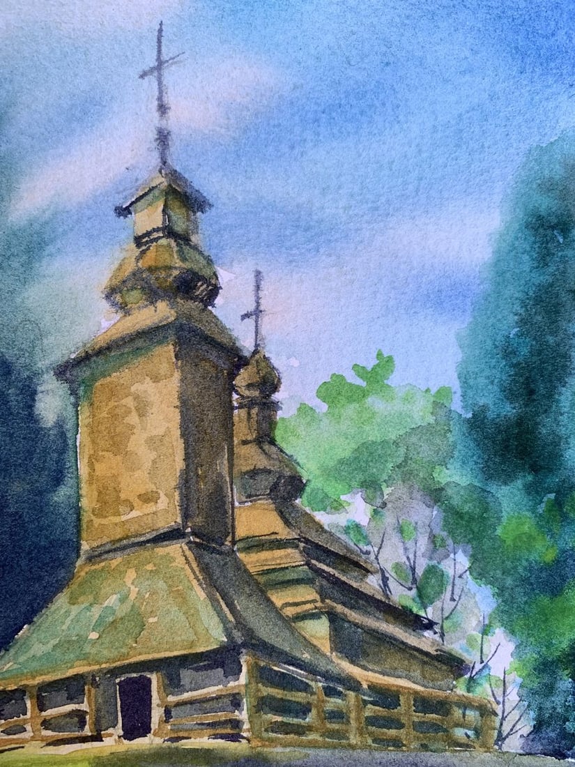 Watercolor painting Ancient church Svetlana Gramm - 4