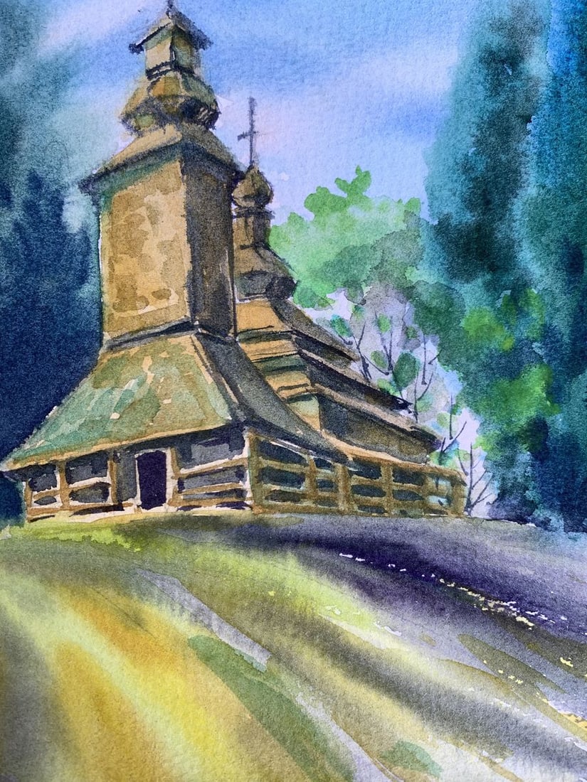 Watercolor painting Ancient church Svetlana Gramm - 6