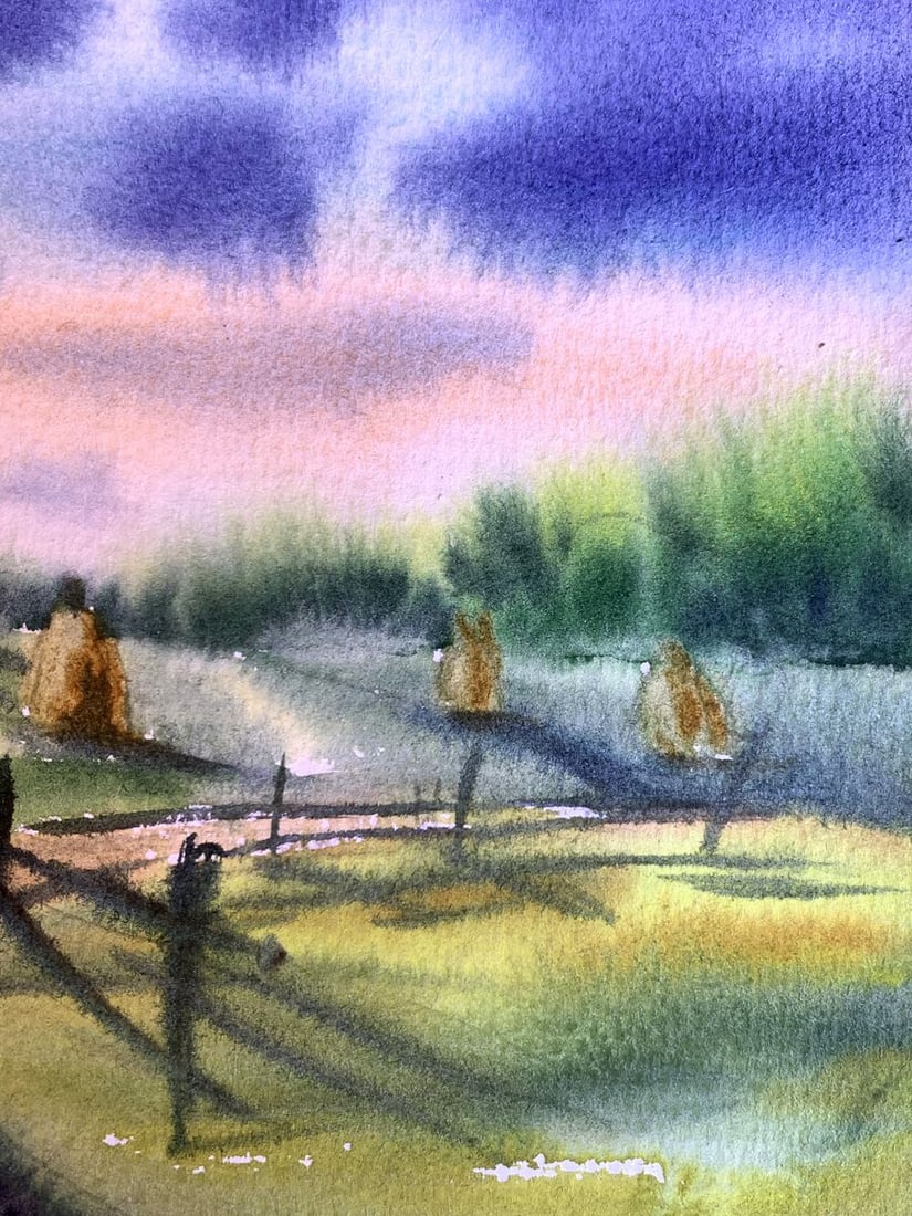 Watercolor painting Windmills and haystacks Svetlana Gramm - 10
