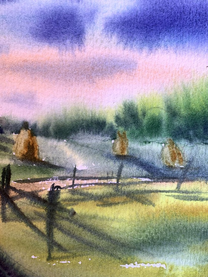 Watercolor painting Windmills and haystacks Svetlana Gramm - 11