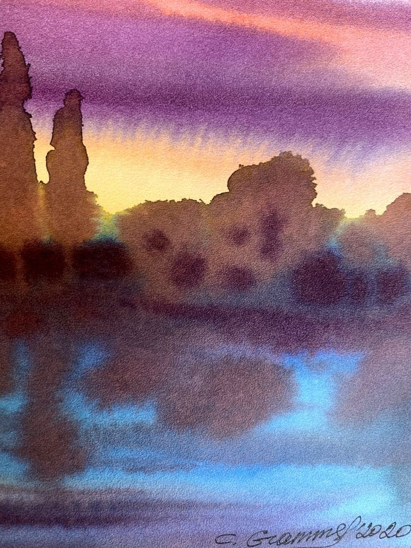 Watercolor painting Sunset on the river Svetlana Gramm - 11