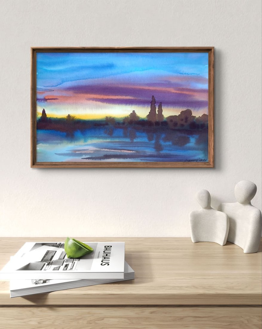 Watercolor painting Sunset on the river Svetlana Gramm - 2