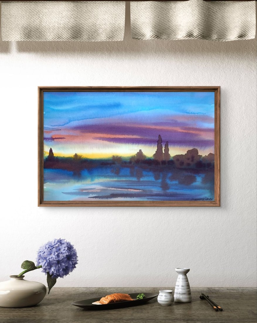 Watercolor painting Sunset on the river Svetlana Gramm - 3