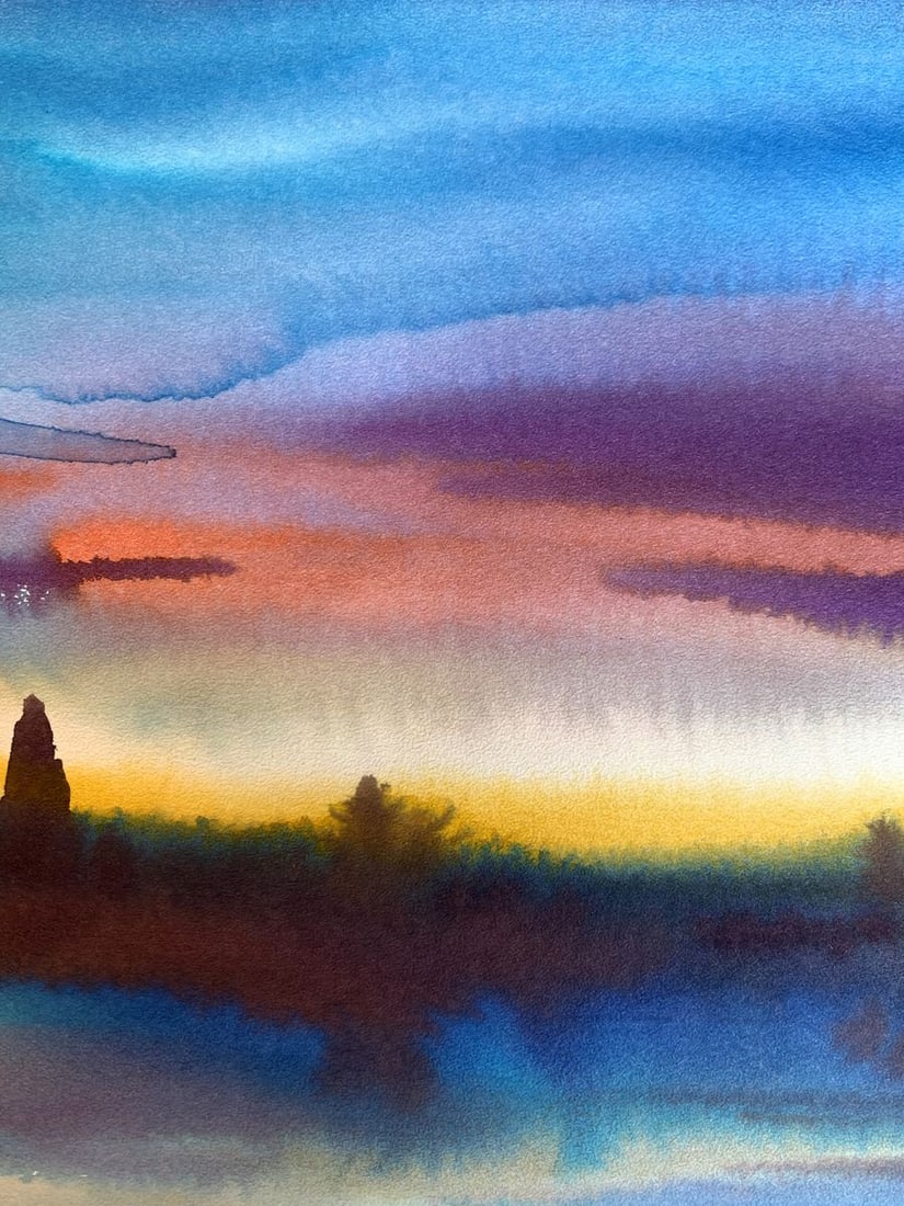 Watercolor painting Sunset on the river Svetlana Gramm - 4