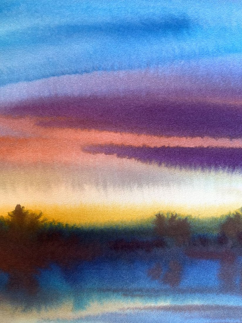 Watercolor painting Sunset on the river Svetlana Gramm - 5