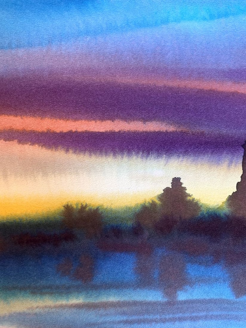 Watercolor painting Sunset on the river Svetlana Gramm - 7