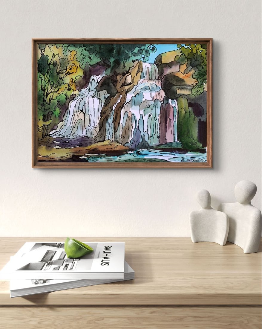 Watercolor painting Mountain waterfall Svetlana Gramm - 3