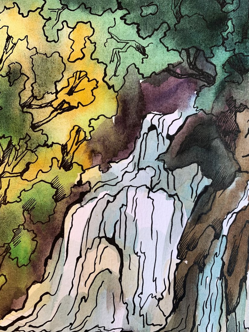 Watercolor painting Mountain waterfall Svetlana Gramm - 4