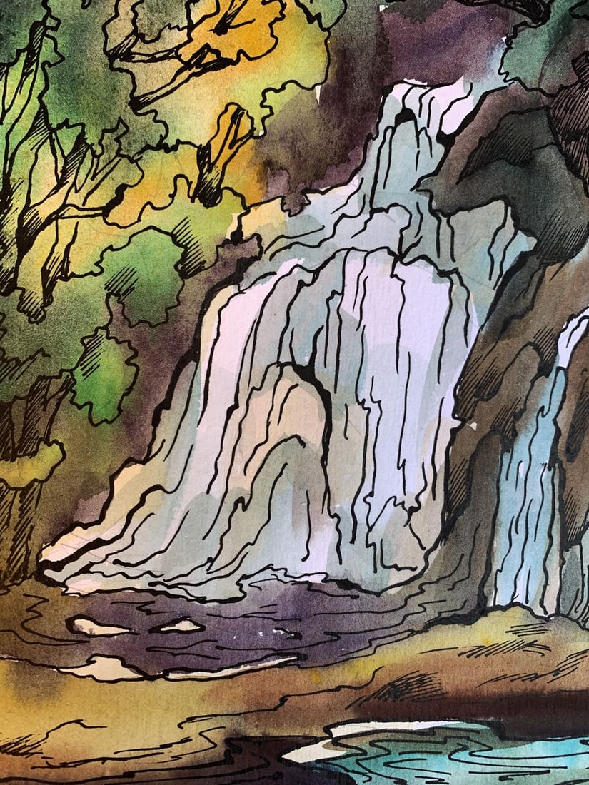 Watercolor painting Mountain waterfall Svetlana Gramm - 5