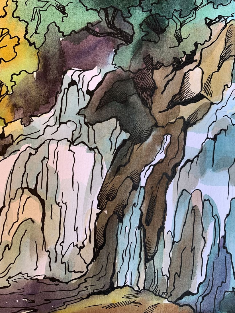 Watercolor painting Mountain waterfall Svetlana Gramm - 6