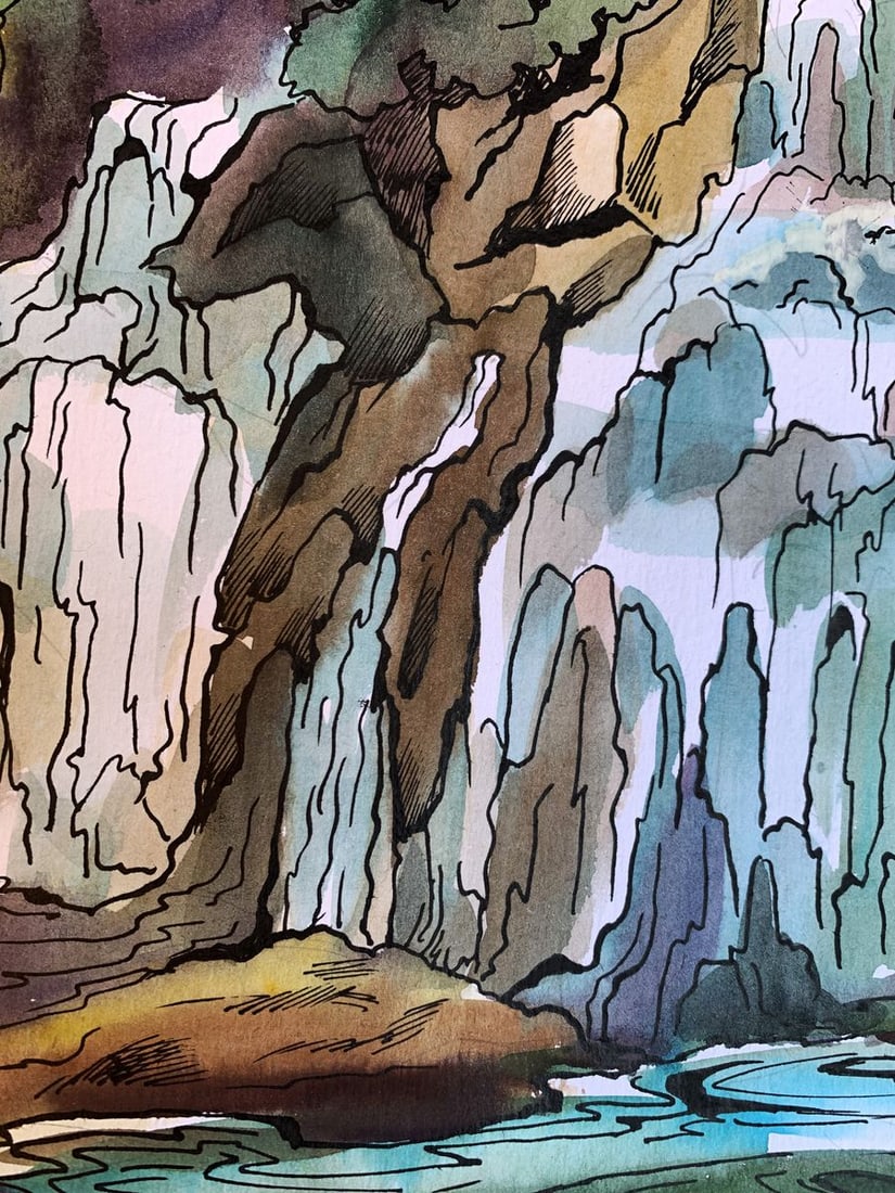 Watercolor painting Mountain waterfall Svetlana Gramm - 7