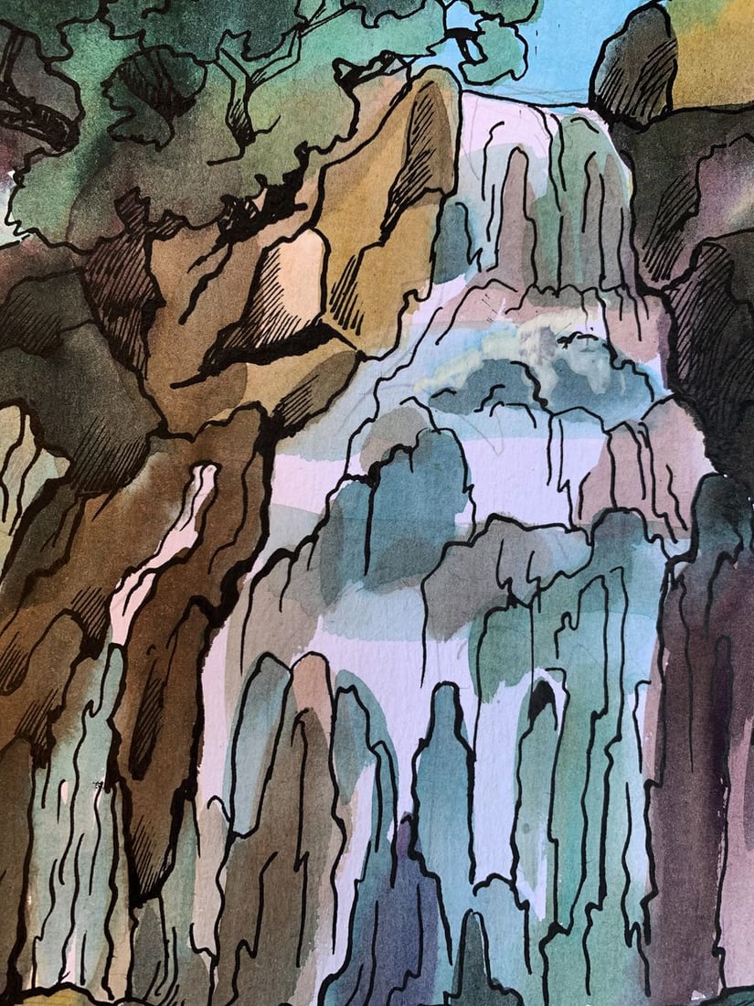 Watercolor painting Mountain waterfall Svetlana Gramm - 8