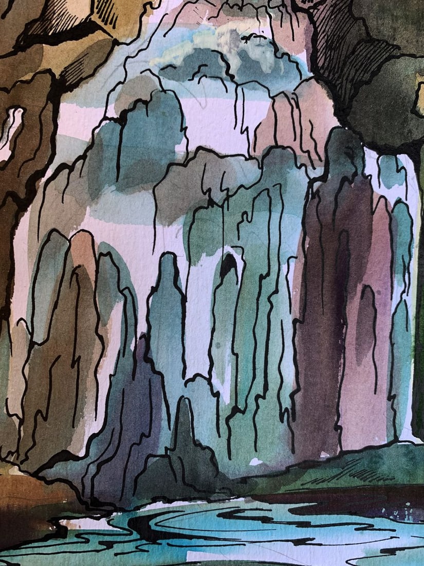 Watercolor painting Mountain waterfall Svetlana Gramm - 9