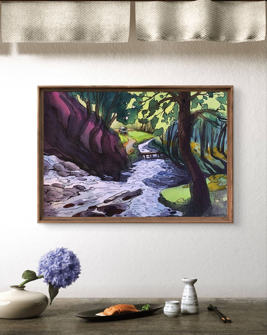 Watercolor painting Waterfall in the forest Svetlana Gramm - 2