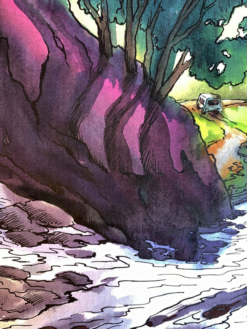 Watercolor painting Waterfall in the forest Svetlana Gramm - 4