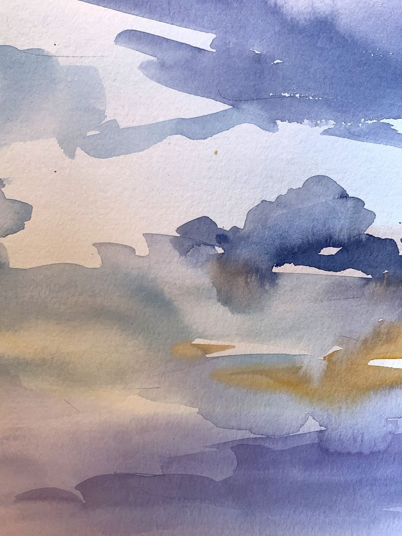 Watercolor painting Sunset sun in the sea Svetlana Gramm - 4