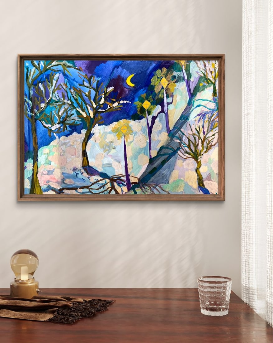 Gouache painting Winter evening in the park Ivanna Yanchuk - 2