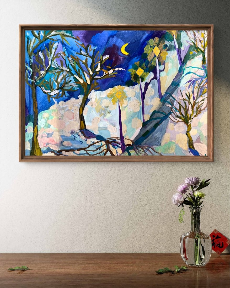 Gouache painting Winter evening in the park Ivanna Yanchuk - 3