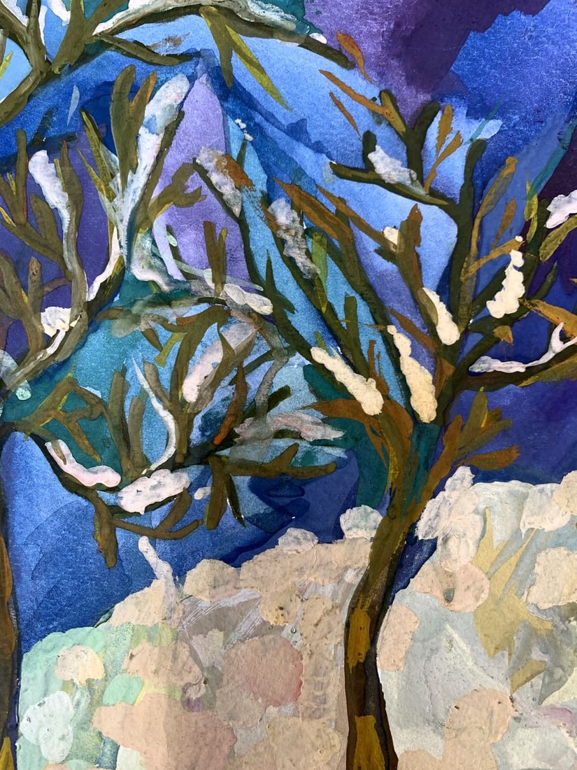 Gouache painting Winter evening in the park Ivanna Yanchuk - 4