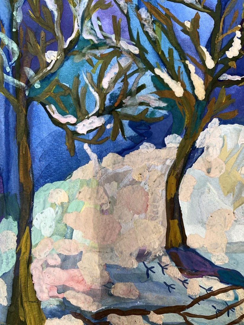 Gouache painting Winter evening in the park Ivanna Yanchuk - 5