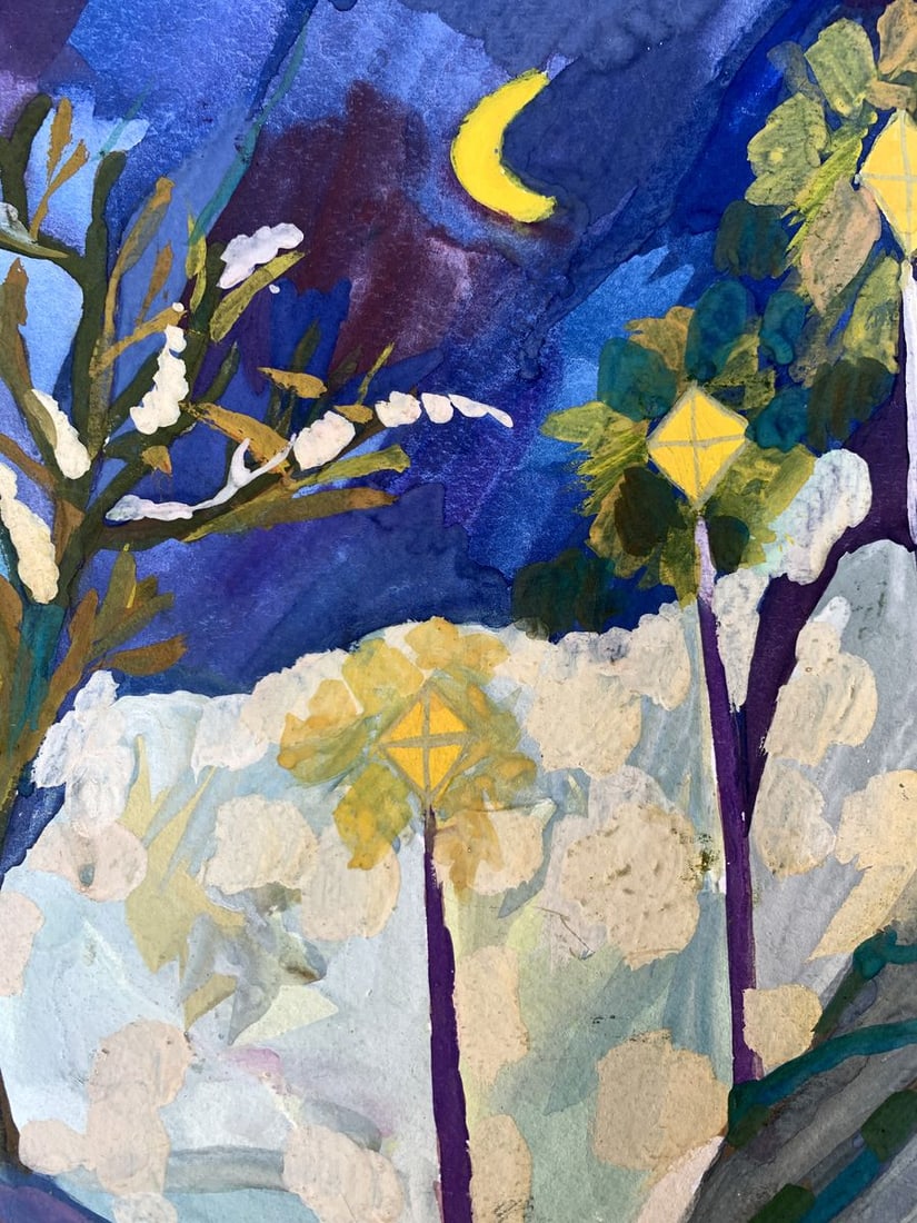 Gouache painting Winter evening in the park Ivanna Yanchuk - 6