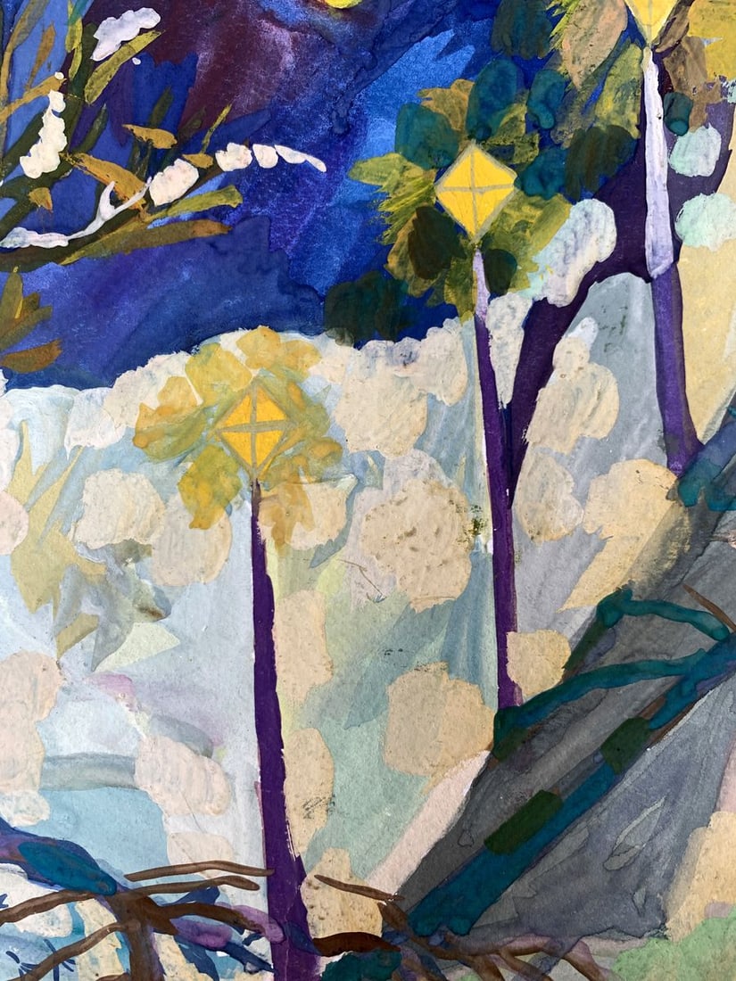 Gouache painting Winter evening in the park Ivanna Yanchuk - 7